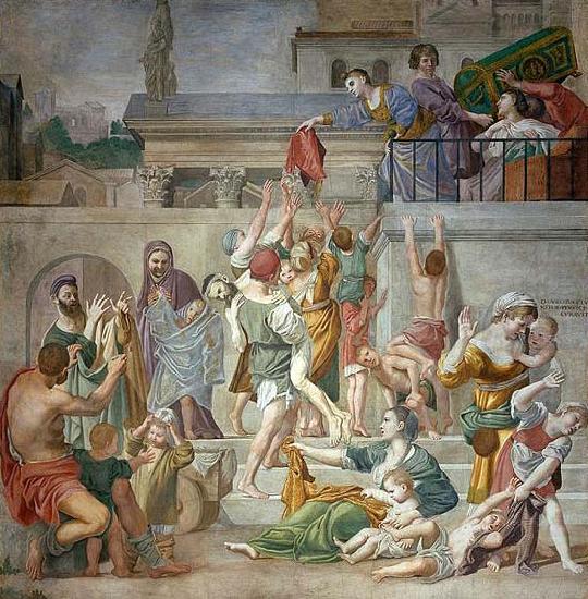 St. Cecilia Distributing Alms, fresco,, Domenico Zampieri